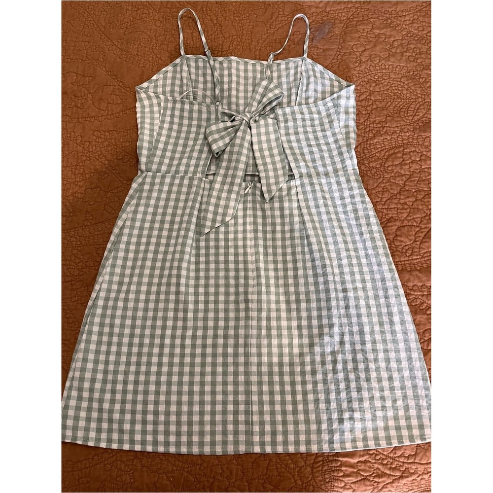 Sage Mini Gingham Dress Large Bow Tie Back Spaghetti Strap Cottagecore Feminine